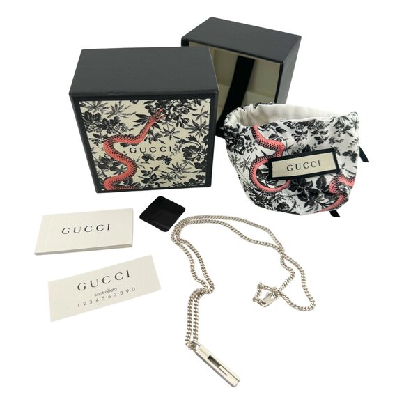 Men's GUCCI G Mark Necklace w Dust Bag, Box, COA & Booklet - Sterling Silver - Picture 1 of 15